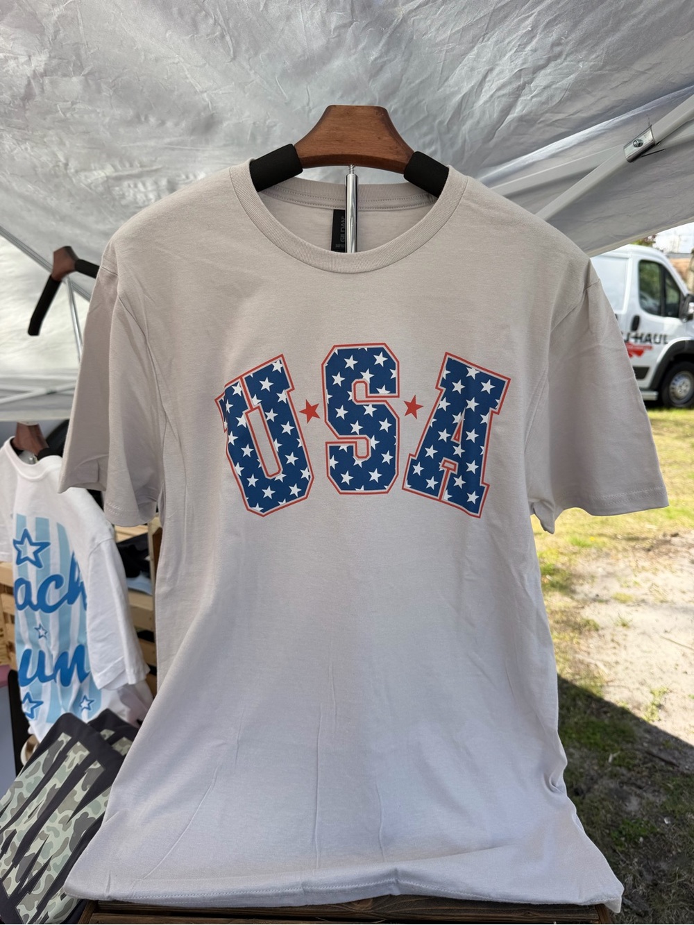Gildan USA Graphic Tee - White with Blue and Red Stars